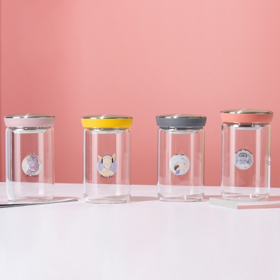 350ML简悦奇趣卡通玻璃杯带茶隔男女士办公水杯子