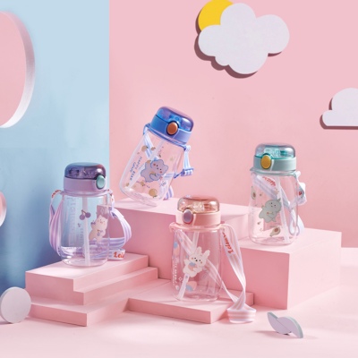 660ML亿本萌语儿童塑料杯卡通可爱吸管水杯(OPP袋）