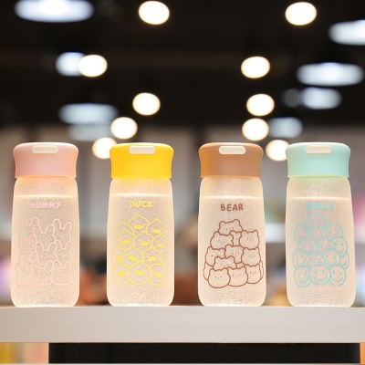 350ML冰花动物系列悦尚磨砂玻璃杯可爱少女心水杯