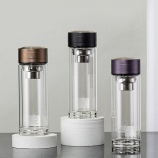 360ML简约商务玻璃杯男士双层泡茶水杯办公礼品杯子