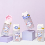 350ML蓝熊系列吸管玻璃杯学生可爱弹跳盖磨砂水杯