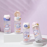 450ML蓝熊系列吸管玻璃杯学生可爱弹跳盖磨砂水杯