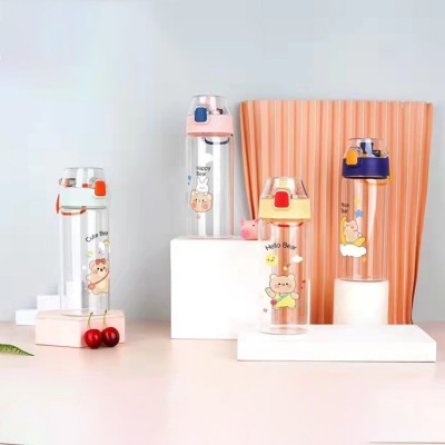 520ML巴特玻璃杯简约可爱小清新学生便携弹跳盖水杯