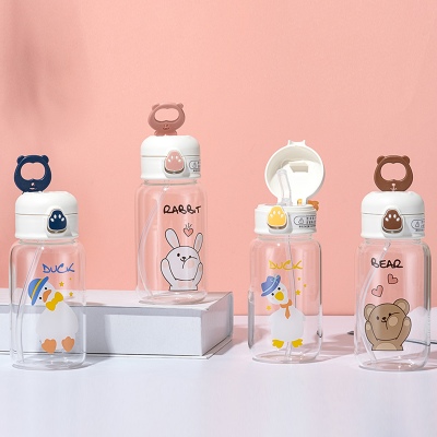 500ml熊爪动物系列吸管玻璃杯