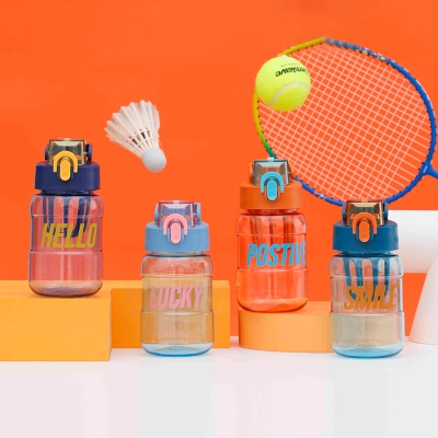 460ML潮流英文款腰线塑料杯户外运动健身弹盖水杯