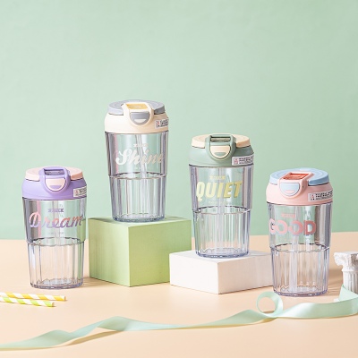 480ML北欧风双饮口塑料杯男女士商务办公吸管杯（彩盒）