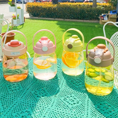 1300ML小帽子大容量双饮塑料杯弹跳盖便携吸管水杯