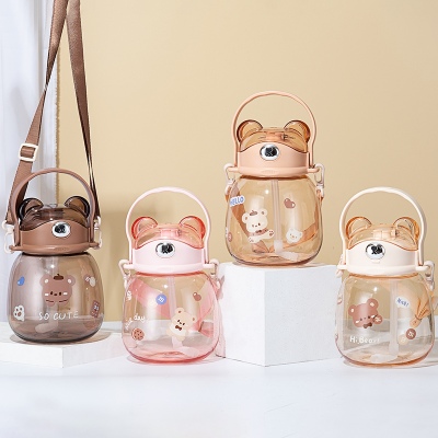 1300ML卡通款小熊日记大肚塑料杯高颜值弹跳盖水杯