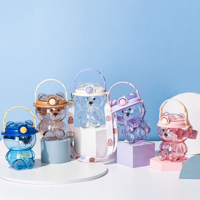 1000ML哈喽熊吸管塑料杯大容量高颜值网红水壶（OPP袋）