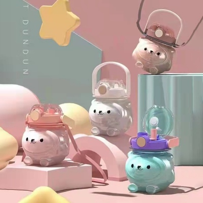 1000ML吸管水杯卡通可爱双饮塑料杯（彩盒）