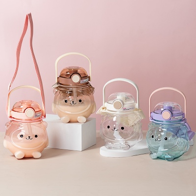 1000ML单饮吸管水杯卡通可爱塑料杯（彩盒）