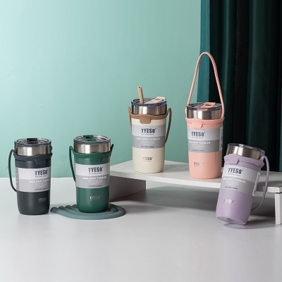 550ML14#硅胶提手咖啡杯304不锈钢男女士商务保温杯