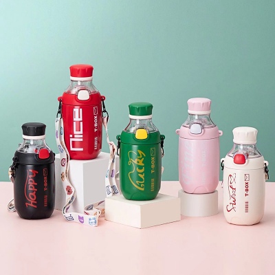 400ML简单字母可乐瓶保温杯304不锈钢弹跳盖吸管水杯