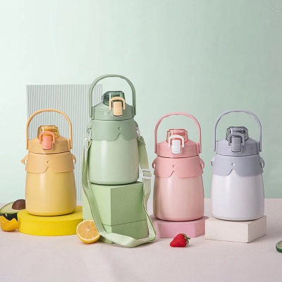 850ML萌趣提手大胖保温杯316不锈钢背带手提两用水杯