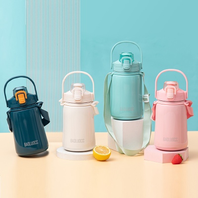 980ML背带款提手瘦腰保温杯大容量304不锈钢便携水杯