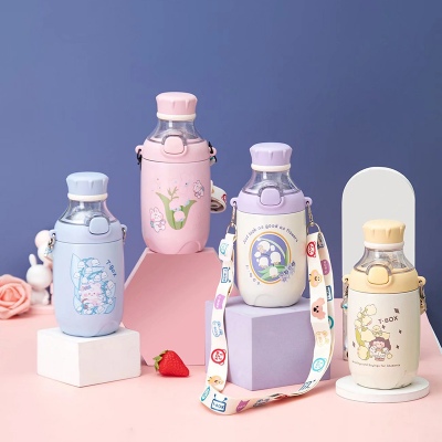 400ML浪漫铃兰花可乐瓶保温杯304不锈钢弹跳盖吸管水杯