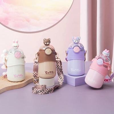 480ML可爱软萌公仔动物保温杯304不锈钢带吸管水杯