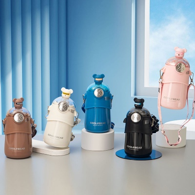 480ML CH能量熊保温杯304不锈钢带吸管弹跳盖水杯