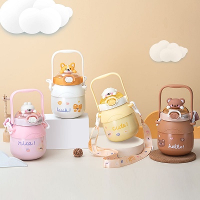 780ML卡通抱抱动物保温杯304不锈钢可爱吸管水杯