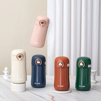 400ML简约时尚英伦米豆豆吸管弹跳杯304不锈钢保温杯