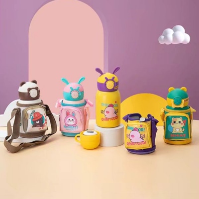 500ML多多熊啵啵书包儿童保温杯316不锈钢可爱吸管杯