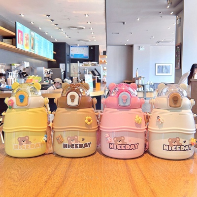 1000ML可爱卡通童真熊保温杯大容量高颜值吸管杯
