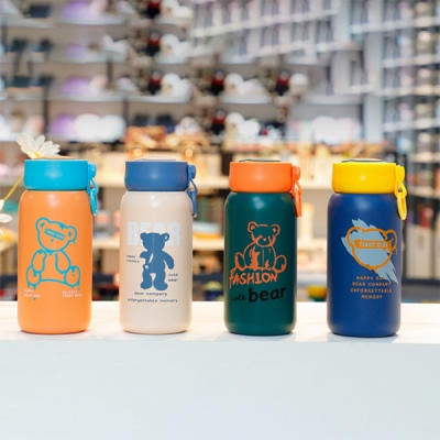 420ML个性潮熊乐陶保温杯304不锈钢运动提绳随手杯