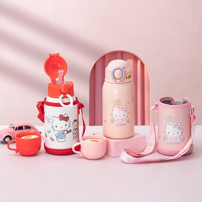 600ML卡通Hello Kitty两用儿童保温杯316不锈钢吸管杯