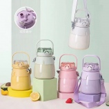 1000ML时尚小披风大肚保温杯316不锈钢可斜挎水杯