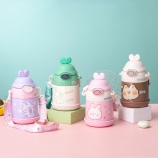 500ML卡通可爱小Q兔保温杯304不锈钢可斜挎吸管杯