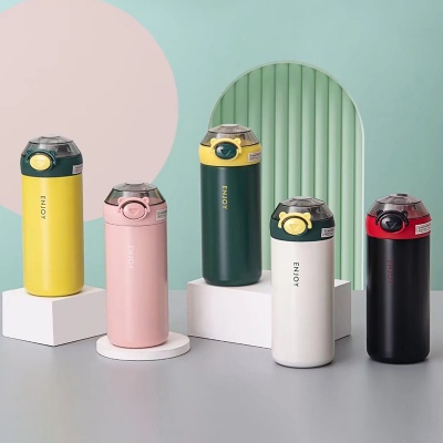 350ML小蒙包吸管弹跳萌熊保温杯304不锈钢简约水杯