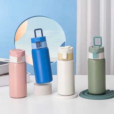 450ML简约纯色真空保温杯304不锈钢弹跳盖手提水杯