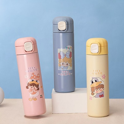 450ML元气少女便携弹跳保温杯304不锈钢卡通可爱杯子