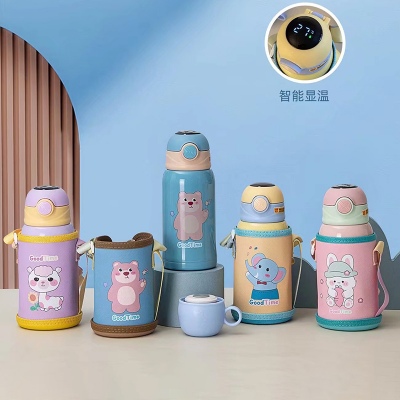 500ML卡通可爱小萌兔智能显温保温杯一杯两盖儿童杯