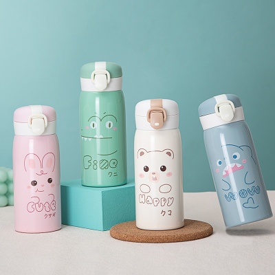 350ML萌萌表情新款弹跳保温杯304不锈钢卡通可爱水杯