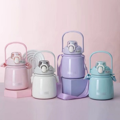 650ML背带提手胖胖保温杯网红ins风高颜值吸管水杯