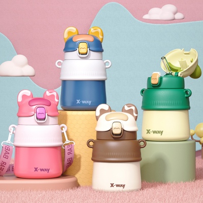 500mL卡通BABY熊吸管保温杯316不锈钢可爱吸管杯