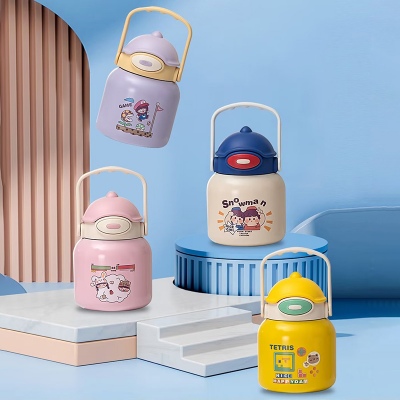 700ML雪人兄弟鸭嘴兽保温杯304不锈钢可爱吸管大肚杯