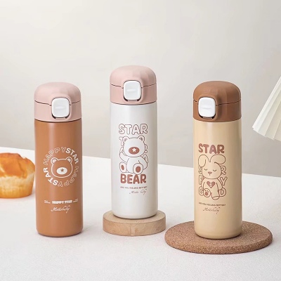 350ML商务弹跳保温杯卡通可爱少女心ins风创意水杯子