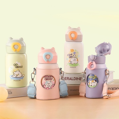 500ML猫屋日常保温杯304不锈钢高颜值锁扣弹盖吸管杯