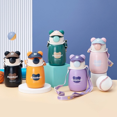 450ML普通盖帽帽熊弹盖吸管保温杯304不锈钢可爱水杯