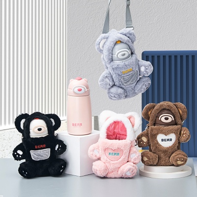 850ML绒绒熊保温杯316不锈钢可爱毛绒杯套吸管水杯