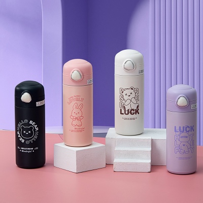 350ML欧雅线描卡通保温杯304不锈钢弹跳盖吸管杯