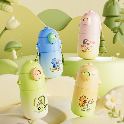 480ML渐变恐龙保温杯304不锈钢卡通可爱儿童吸管杯