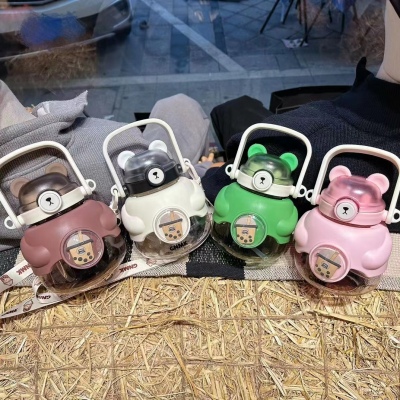 1100ML抱抱熊奶茶小肚塑料杯