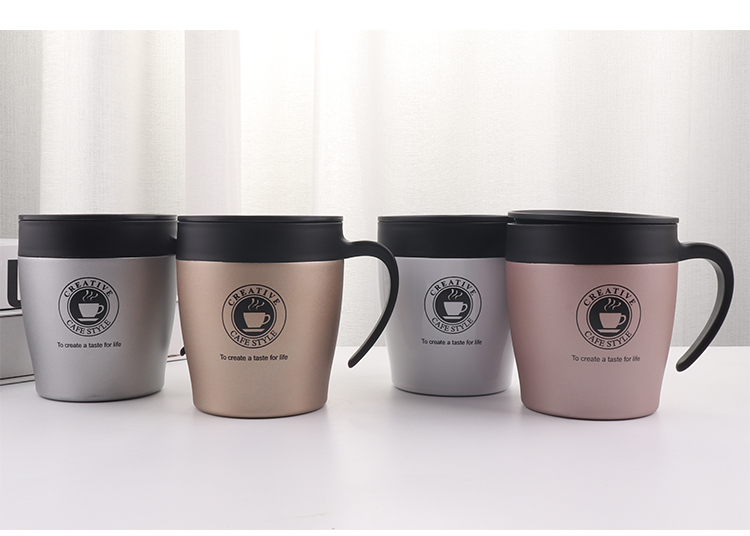 330ML创意咖啡杯保温杯带手柄304不锈钢杯子送勺子