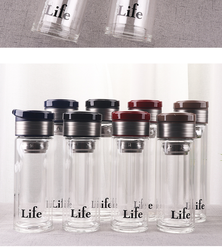 260ML创意欧纹提环商务双层玻璃杯男士泡茶水杯子