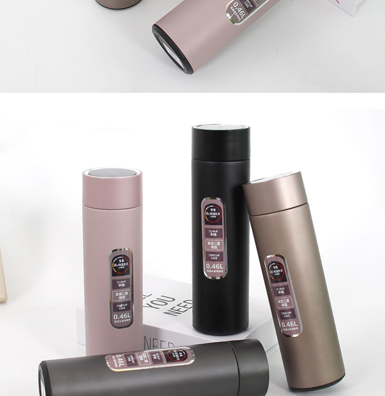 500ML商务感温智能保温杯304不锈钢显示温度直身水杯