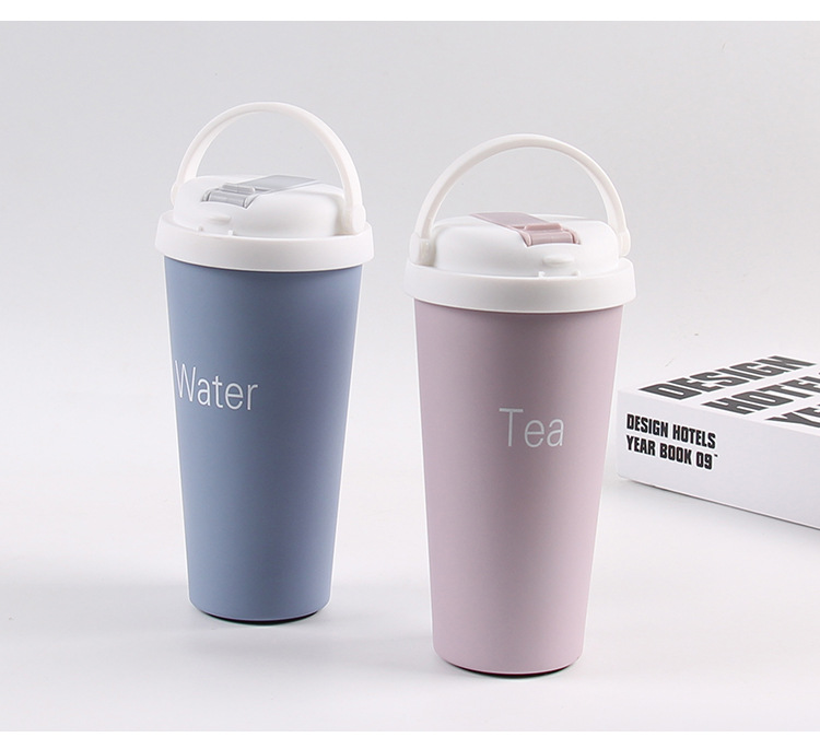 500ML创意吸管咖啡杯304不锈钢便携手提保温杯