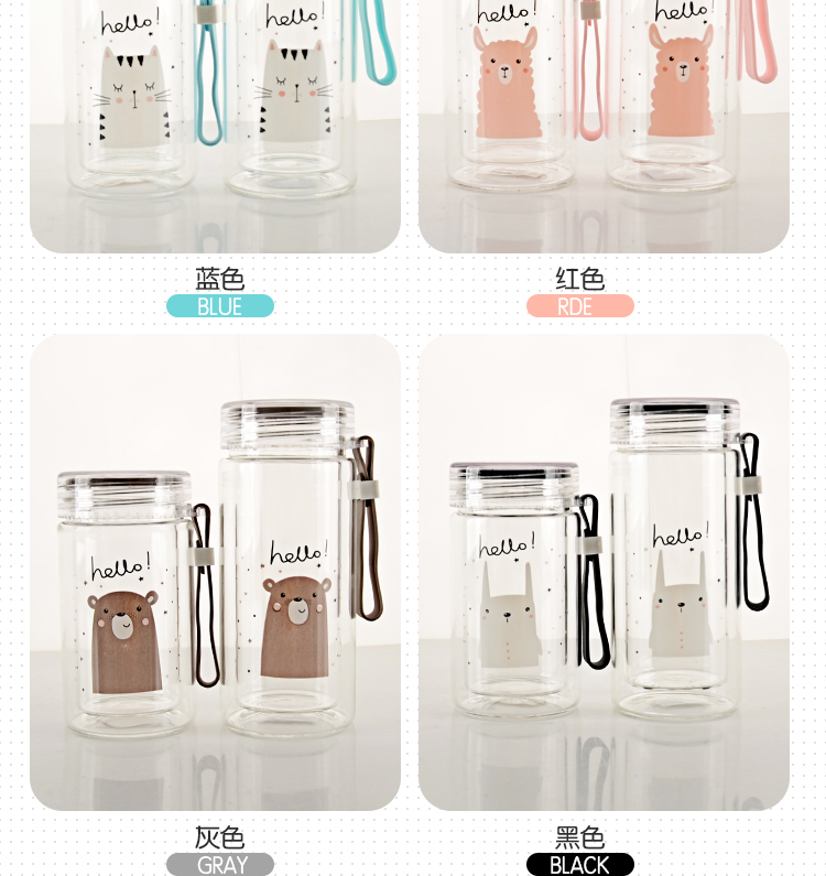 280ML卡通欧彩动物双层玻璃杯学生隔热防烫喝水杯子
